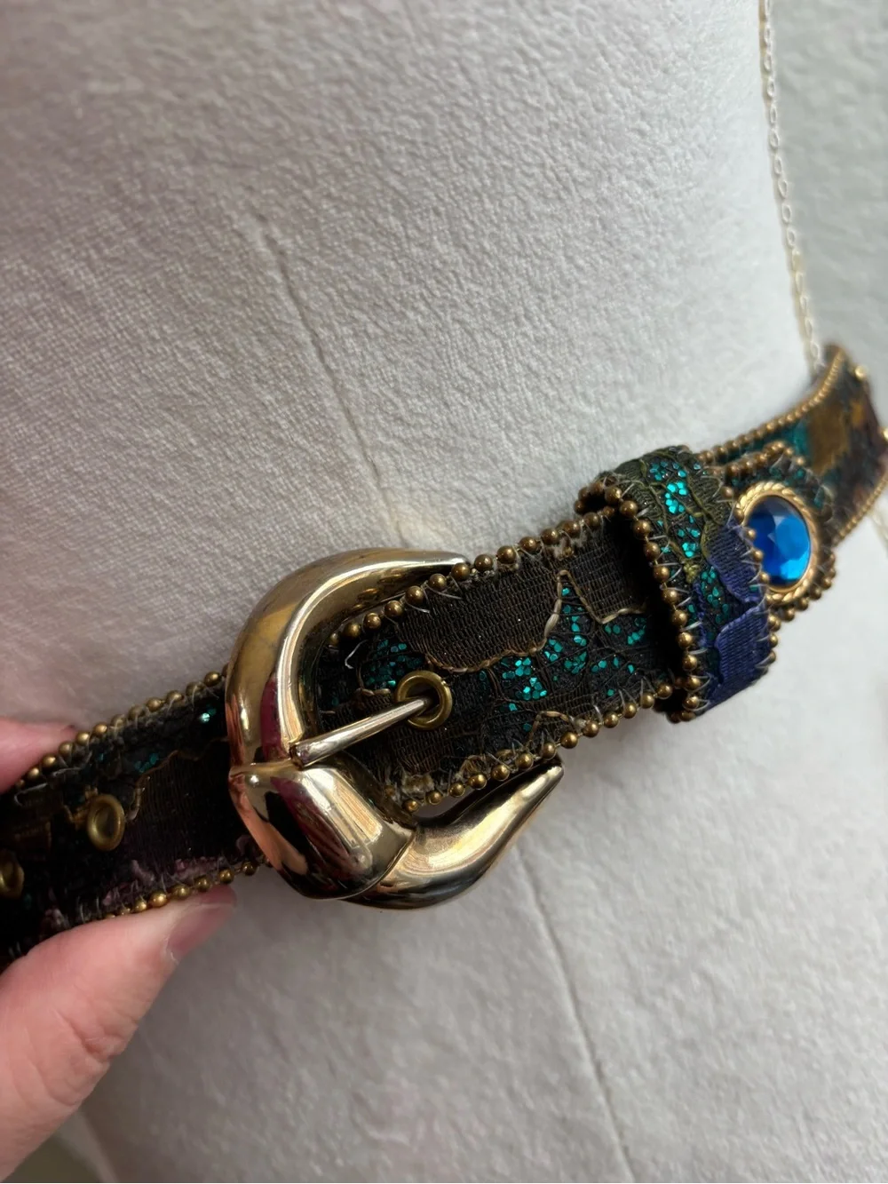 Vintage Elite Embellished Multicolor Womens Belt Blue Teal Gem Accents Medium